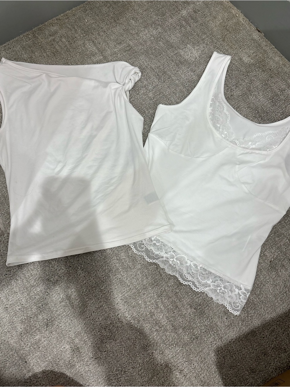 Women's White Lace Trim Tank & Shell Set